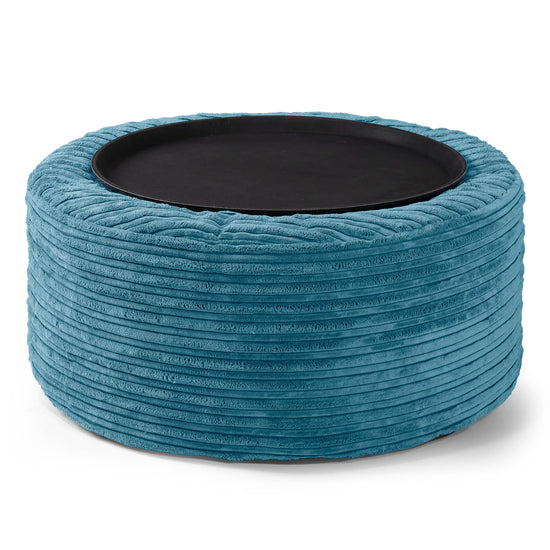 Ottoman Puff med Serveringsbrett - Kordfløyel Turkis 02