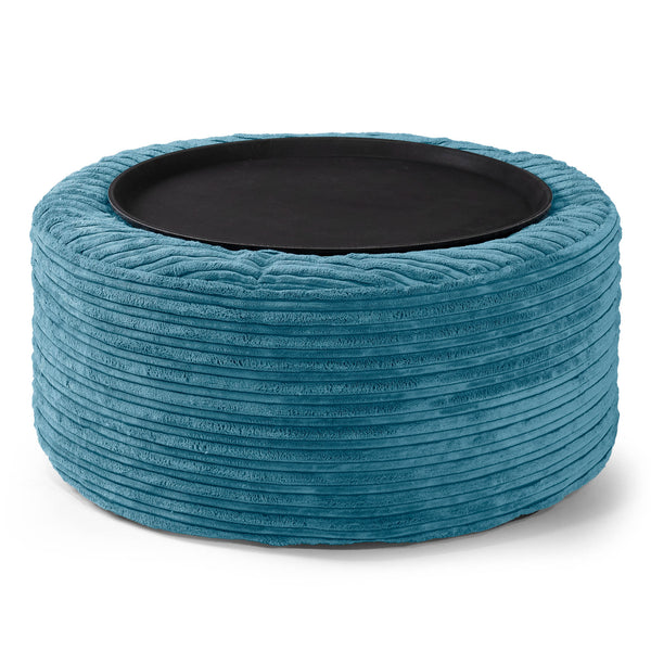 Ottoman Puff med Serveringsbrett - Kordfløyel Turkis 01