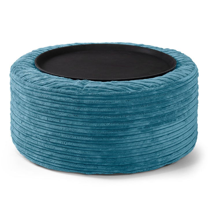 Ottoman Puff med Serveringsbrett - Kordfløyel Turkis 02