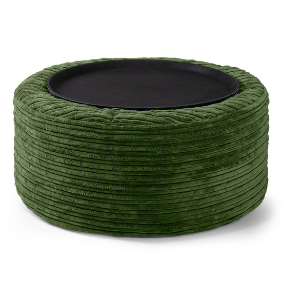 Ottoman Puff med Serveringsbrett - Kordfløyel Skoggrønn 02