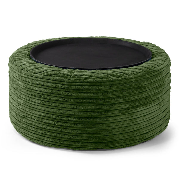 Ottoman Puff med Serveringsbrett - Kordfløyel Skoggrønn 01