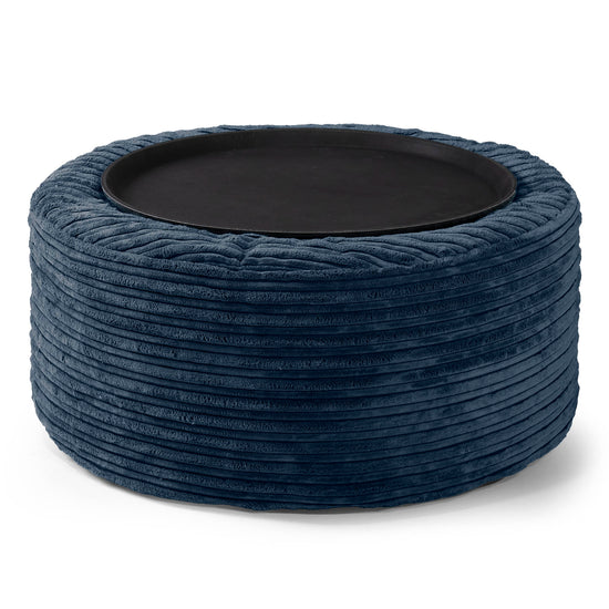 Ottoman Puff med Serveringsbrett - Kordfløyel Marineblå 02