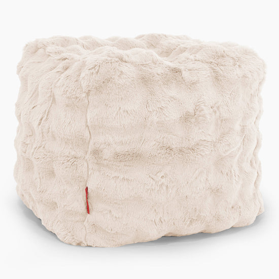 Kube Fotskammel Puff - Falsk Pels Boble Krem 01