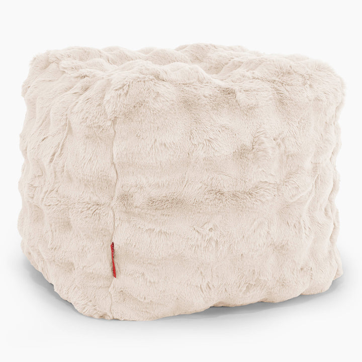 Kube Fotskammel Puff - Falsk Pels Boble Krem 01