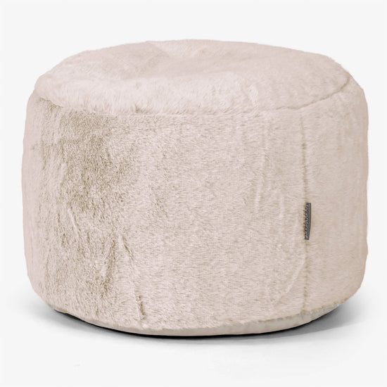 Liten Rund Fotskammel - Kanin-fuskepels Gyllenbrun 01