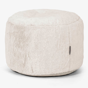 Liten Rund Fotskammel - Kanin-fuskepels Hvit