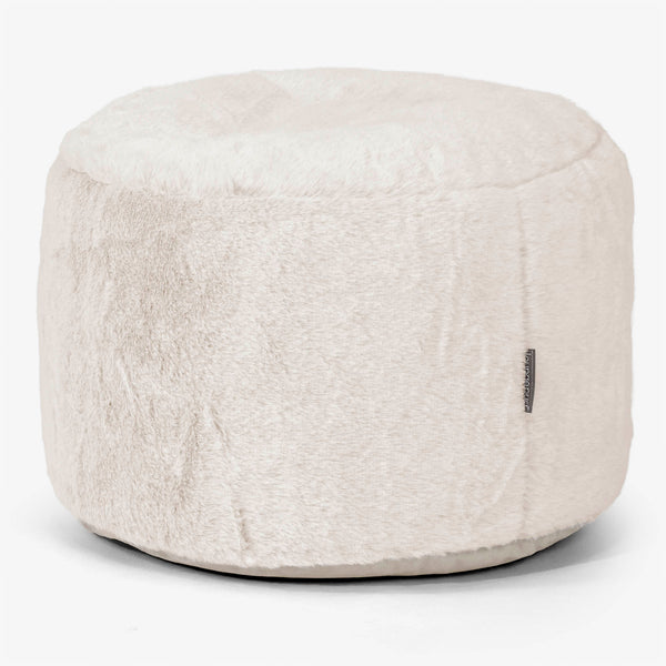 Liten Rund Fotskammel - Kanin-fuskepels Hvit 01
