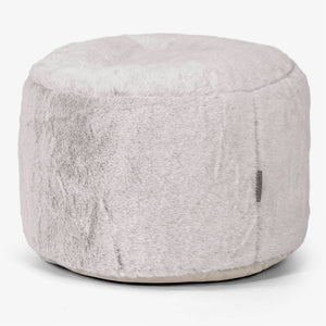 Liten Rund Fotskammel - Kanin-fuskepels Lysegrå