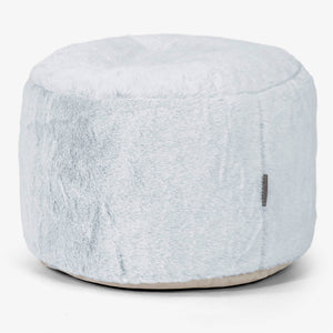 Liten Rund Fotskammel - Kanin-fuskepels Støvete Blå