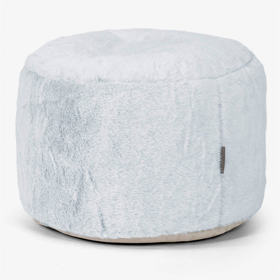 Liten Rund Fotskammel - Kanin-fuskepels Støvete Blå 01