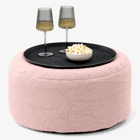 Ottoman Puff med Serveringsbrett - Bouclé Rosa - 01