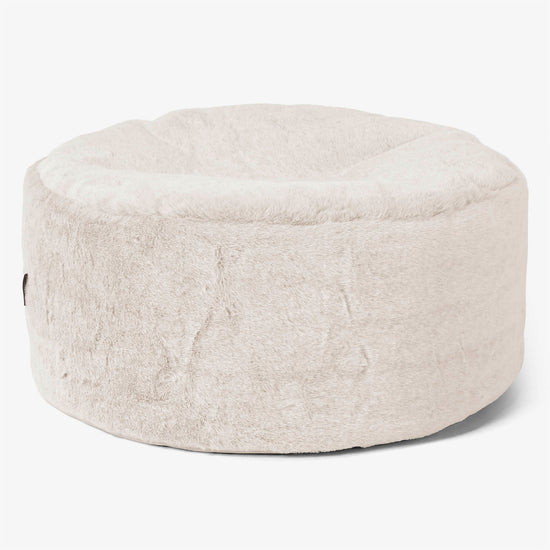 Ottoman Puff med Serveringsbrett - Kanin-fuskepels Hvit - 02