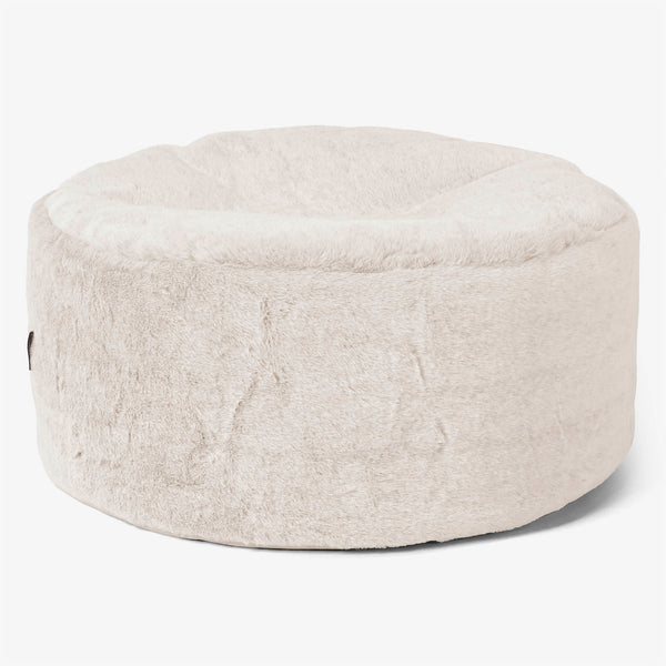 Ottoman Puff med Serveringsbrett - Kanin-fuskepels Hvit - 01