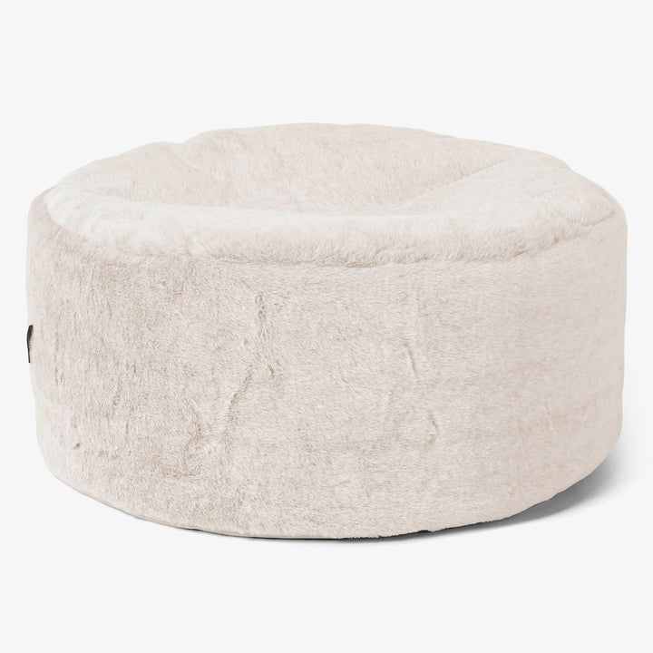 Ottoman Puff med Serveringsbrett - Kanin-fuskepels Hvit - 02