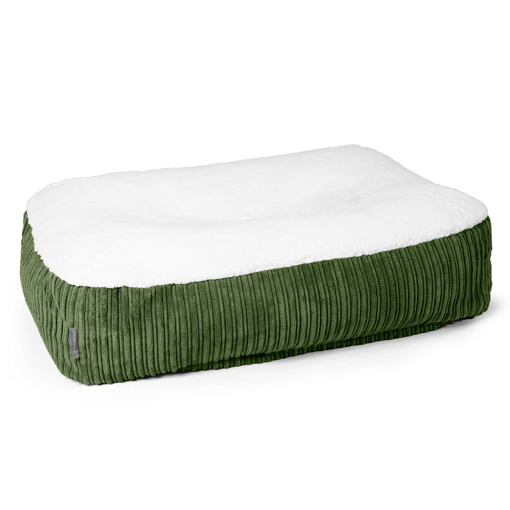 Sloucher Large-hundeseng - Sherpa & Kordfløyel Skoggrønn 01