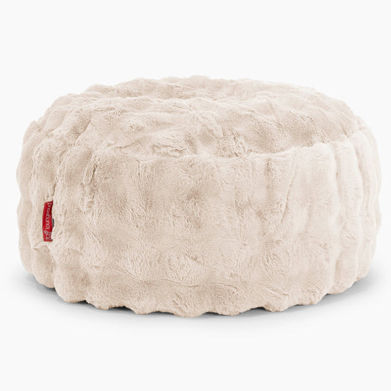 Stor Rund Puff - Falsk Pels Boble Krem 01