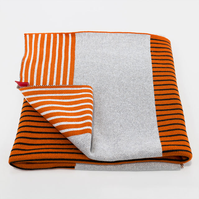 Sofa Pledd / Teppe - Strikket Abstrakt Fargeblokk Oransje 03