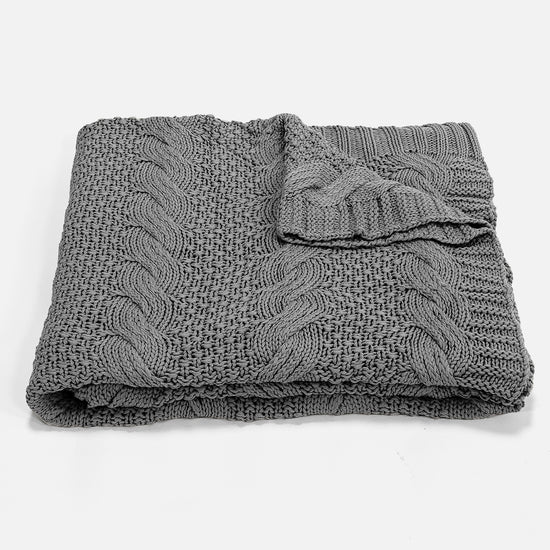 Sofa Pledd / Teppe - Strikket Cable Grå 03