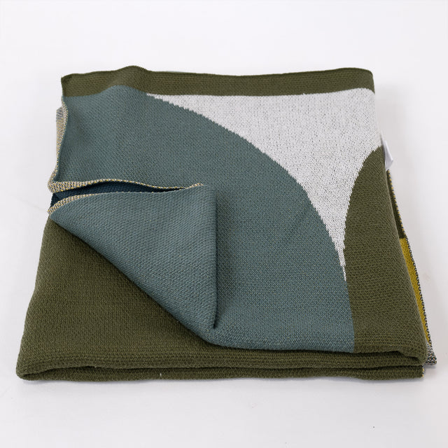 Sofa Pledd / Teppe - Strikket Geometrisk Fargeblokk Grønn 03