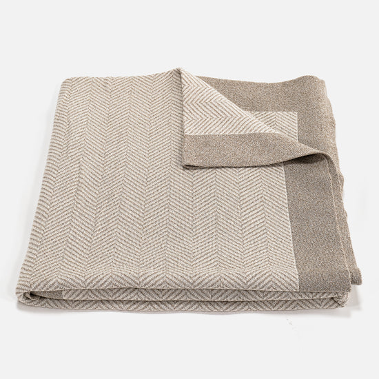 Sofa Pledd / Teppe - Strikket Sildebensmønster Stein 02