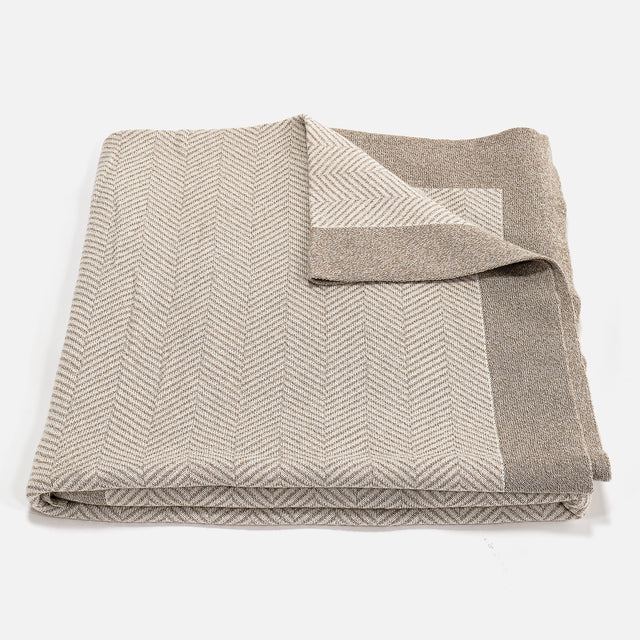Sofa Pledd / Teppe - Strikket Sildebensmønster Stein 02
