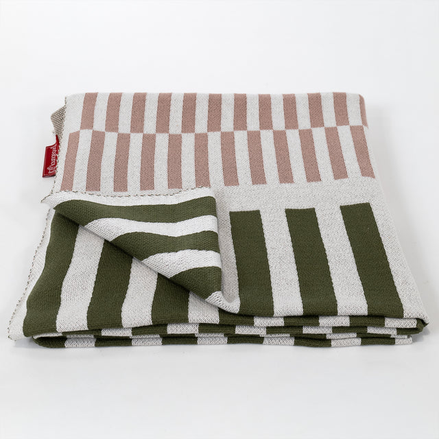 Sofa Pledd / Teppe - Strikket Stripe Grønn 03