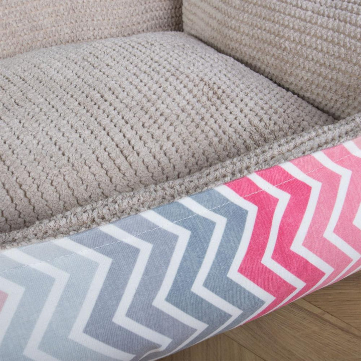 Sofaen, Ortopedisk Memory Foam Hundesofa,  Stor, Medium, XXL - Geometrisk Trykk Rosa