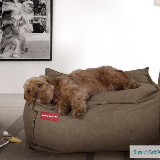 Hundepute / Puff, Memory Foam Hundeseng - Steinvasket Denim Khaki