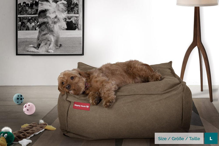 Hundepute / Puff, Memory Foam Hundeseng - Steinvasket Denim Khaki