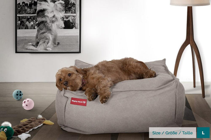 Hundepute / Puff, Memory Foam Hundeseng - Steinvasket Denim Tinn