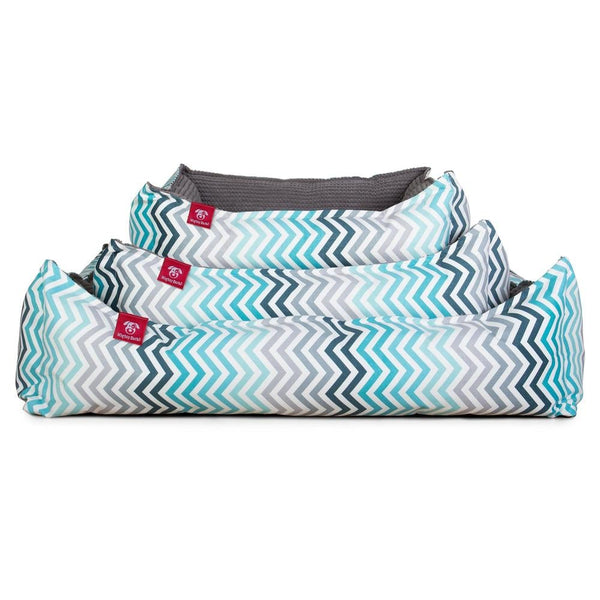 Hundekurv, Ortopedisk Memory Foam Hundeseng for Kjæledyr, Liten, Middels, Stor - Geometrisk Trykk Turkis