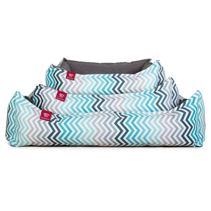 Hundekurv, Ortopedisk Memory Foam Hundeseng for Kjæledyr, Liten, Middels, Stor - Geometrisk Trykk Turkis