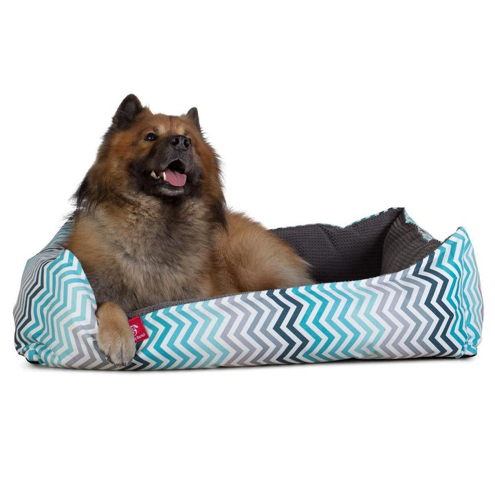 Hundekurv, Ortopedisk Memory Foam Hundeseng for Kjæledyr, Liten, Middels, Stor - Geometrisk Trykk Turkis