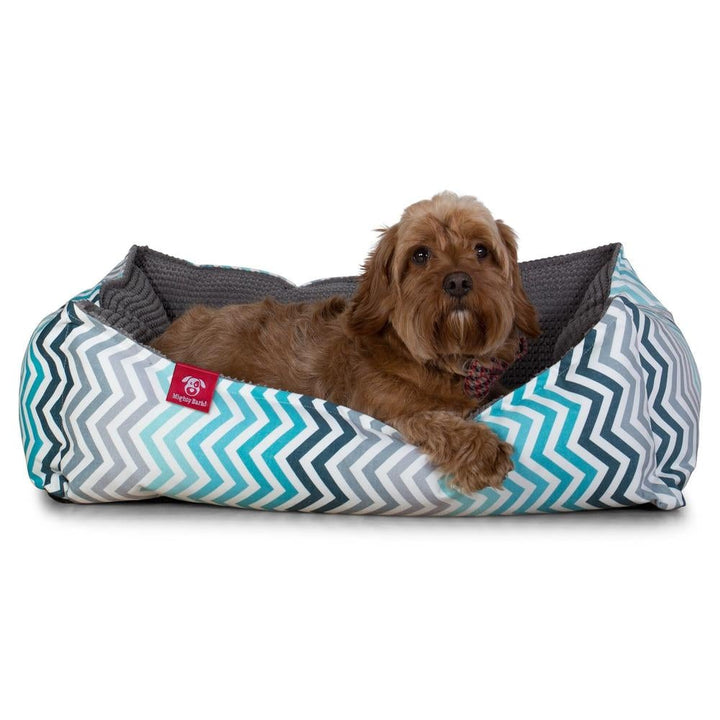 Hundekurv, Ortopedisk Memory Foam Hundeseng for Kjæledyr, Liten, Middels, Stor - Geometrisk Trykk Turkis