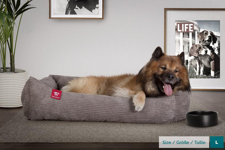 Hundekurv, Ortopedisk Memory Foam Hundeseng for Kjæledyr, Liten, Middels, Stor - Pom-pom Koksgrå