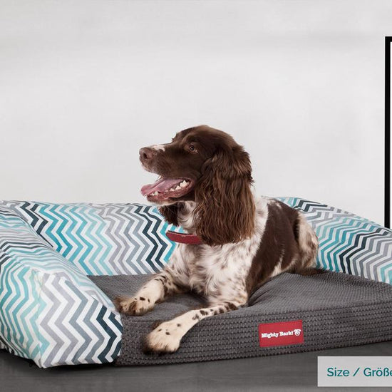 Sofaen, Ortopedisk Memory Foam Hundesofa,  Stor, Medium, XXL - Geometrisk Trykk Turkis