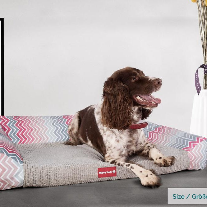 Sofaen, Ortopedisk Memory Foam Hundesofa,  Stor, Medium, XXL - Geometrisk Trykk Rosa