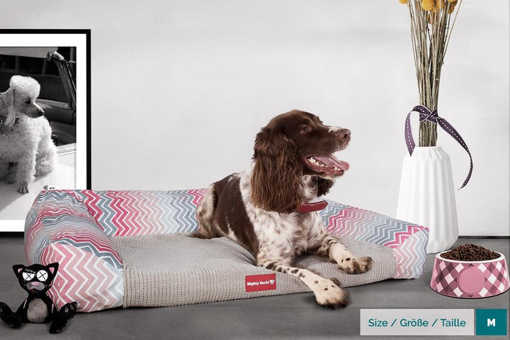 Sofaen, Ortopedisk Memory Foam Hundesofa,  Stor, Medium, XXL - Geometrisk Trykk Rosa