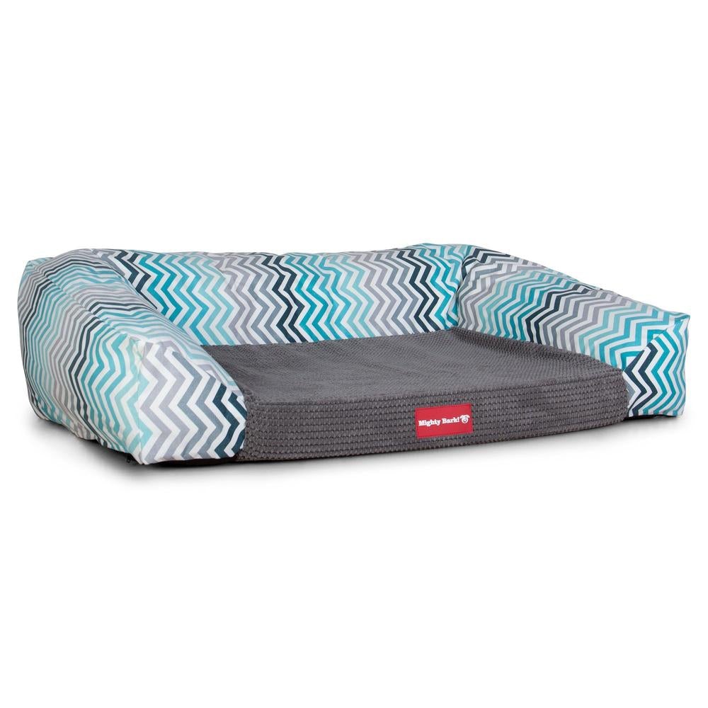 Sofaen, Ortopedisk Memory Foam Hundesofa,  Stor, Medium, XXL - Geometrisk Trykk Turkis
