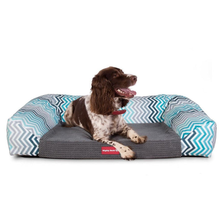 Sofaen, Ortopedisk Memory Foam Hundesofa,  Stor, Medium, XXL - Geometrisk Trykk Turkis