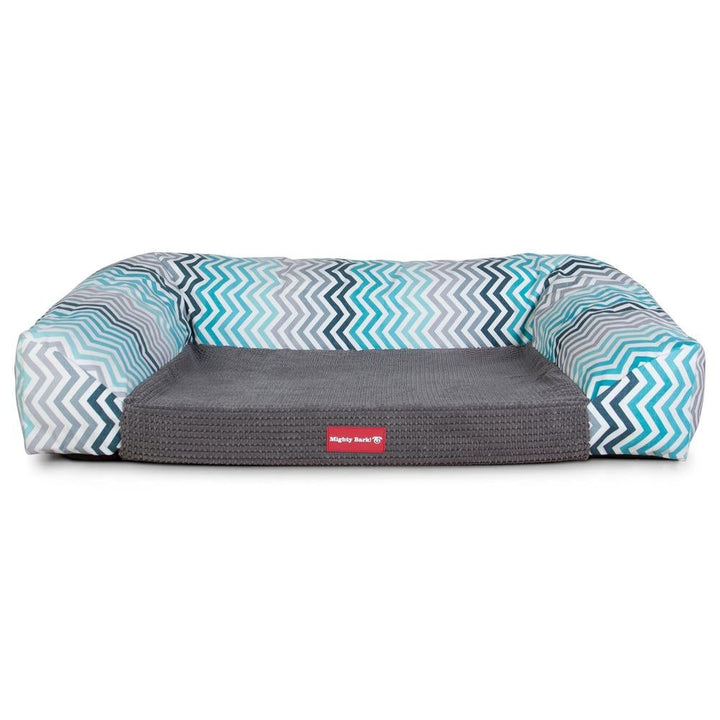 Sofaen, Ortopedisk Memory Foam Hundesofa,  Stor, Medium, XXL - Geometrisk Trykk Turkis