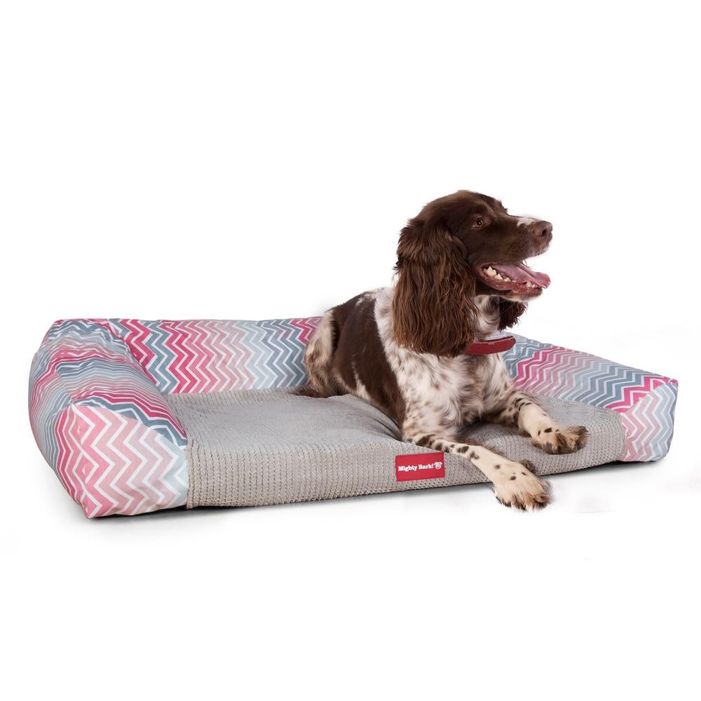 Sofaen, Ortopedisk Memory Foam Hundesofa,  Stor, Medium, XXL - Geometrisk Trykk Rosa