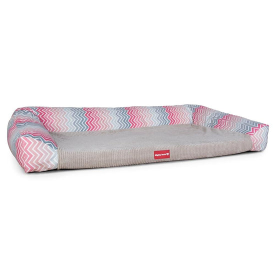 Sofaen, Ortopedisk Memory Foam Hundesofa,  Stor, Medium, XXL - Geometrisk Trykk Rosa