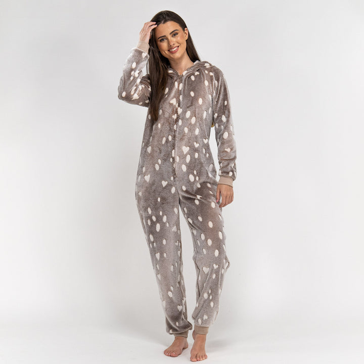 Animal Fleece Onesie til Kvinner - Reinsdyrtrykk 03