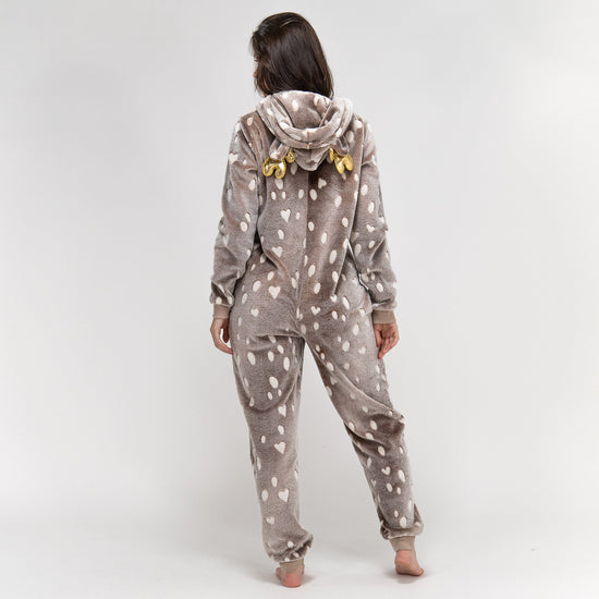 Animal Fleece Onesie til Kvinner - Reinsdyrtrykk 05