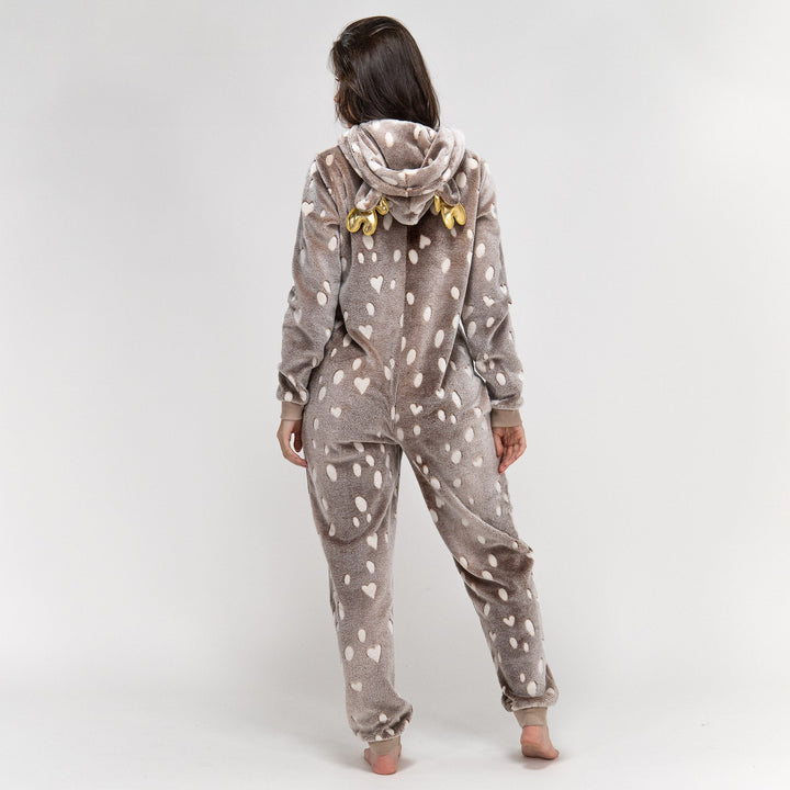 Animal Fleece Onesie til Kvinner - Reinsdyrtrykk 05