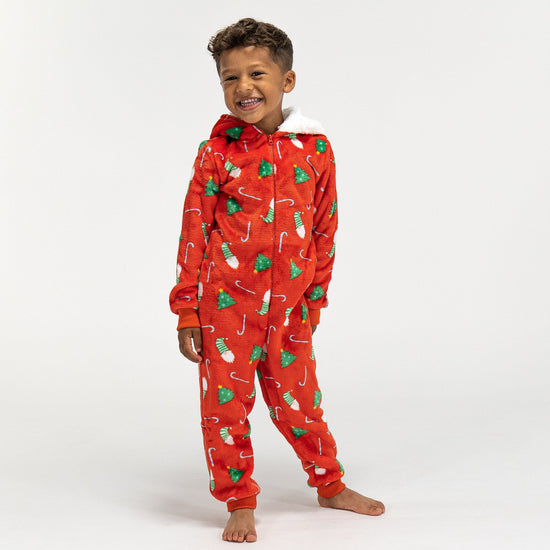 Fleece Onesie for Barn - Rød Juletrykk 02