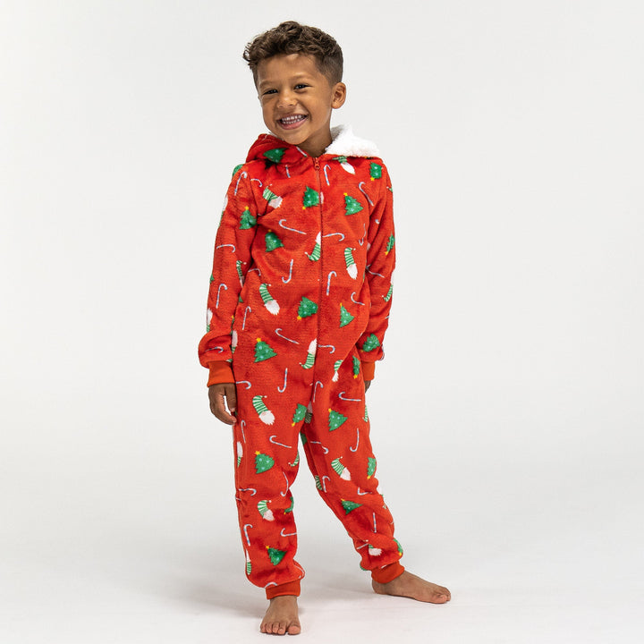 Fleece Onesie for Barn - Rød Juletrykk 02