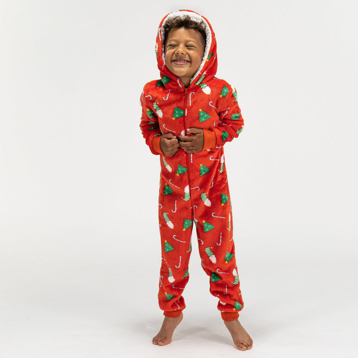 Fleece Onesie for Barn - Rød Juletrykk 03