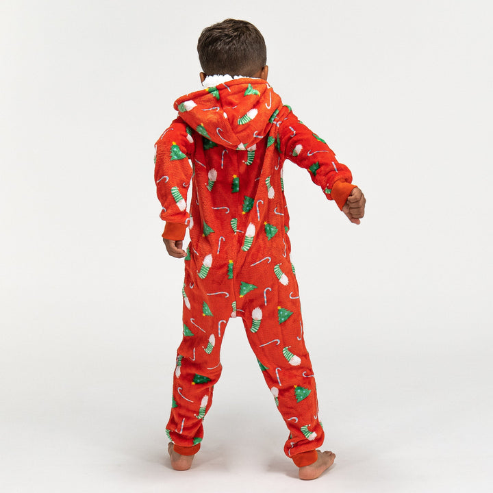 Fleece Onesie for Barn - Rød Juletrykk 04
